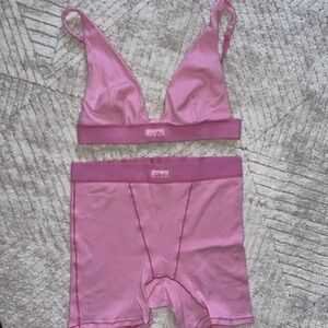 SKIMS Pink Bra and Shorts Set